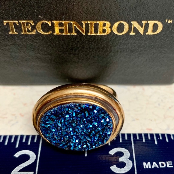 TECHNIBOND OVAL BLUE DRUSY QUARTZ RING NIB - Picture 3 of 8